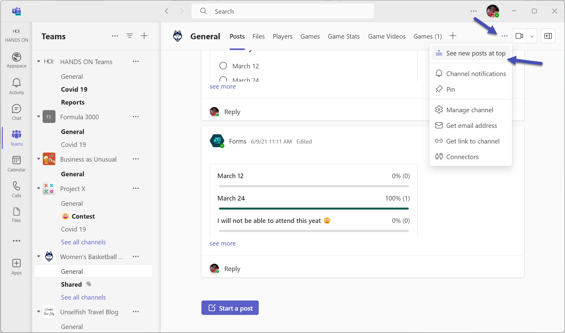 How to switch the order of new messages in Microsoft Teams channels